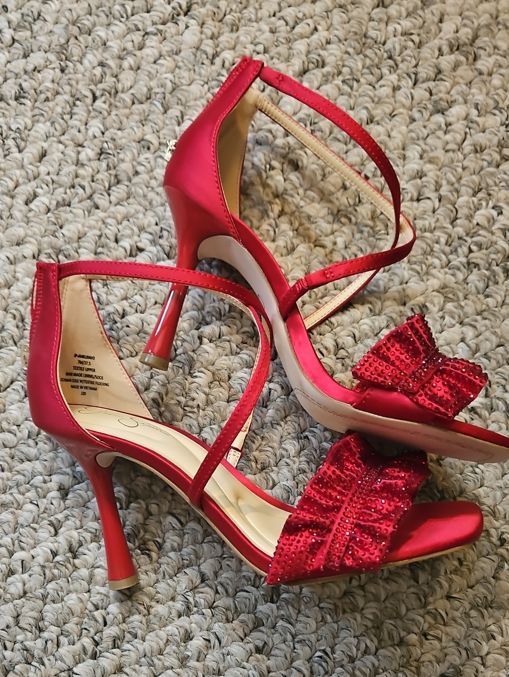 Jessica Simpson Red Sequined Bow Stiletto Sandals